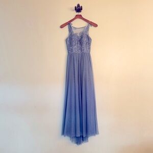 David's Bridal Blue Sequin Embellished Maxi Gown